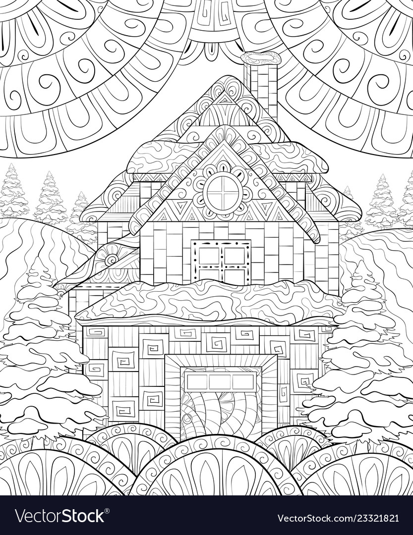 Adult coloring bookpage a cute winter landscape vector image