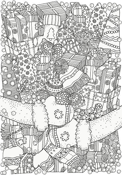 Pattern for coloring book winter sketches stock illustration