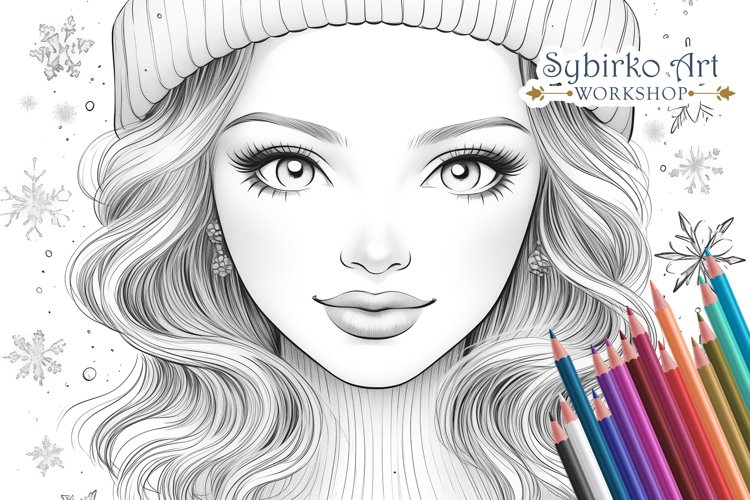 Cute winter girl christmas coloring adult