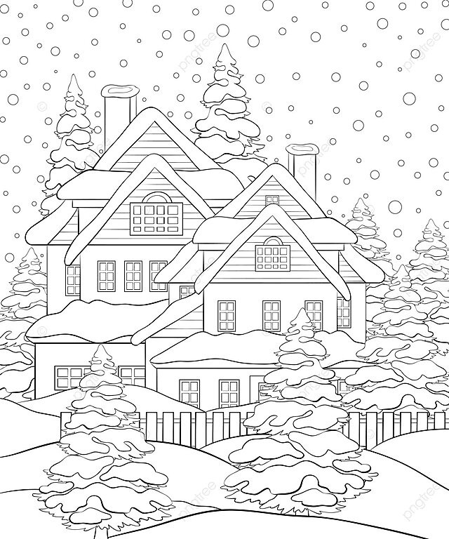 Relaxing winter scene unwind with an adult coloring book page vector book drawing wind drawing winter drawing png and vector with transparent background for free download