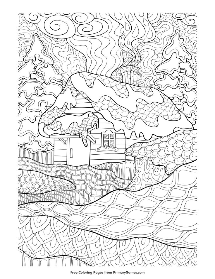 Zentangle winter cabin coloring page â free printable ebook coloring pages free printable coloring pages coloring pages winter