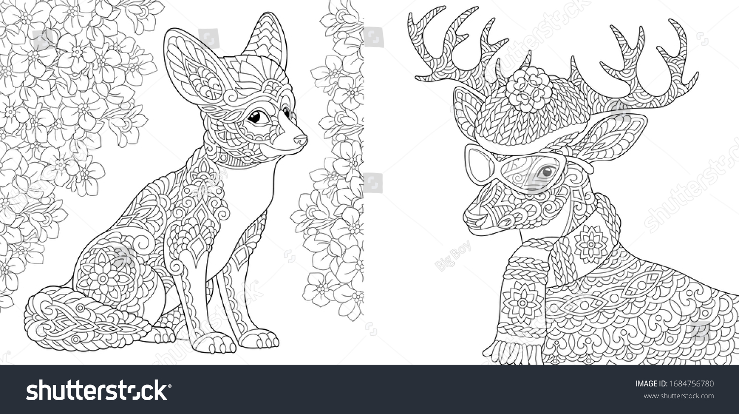 Hakuun animals coloring pages fox reindeer showing liittyvã vektorikuva rojaltivapaa