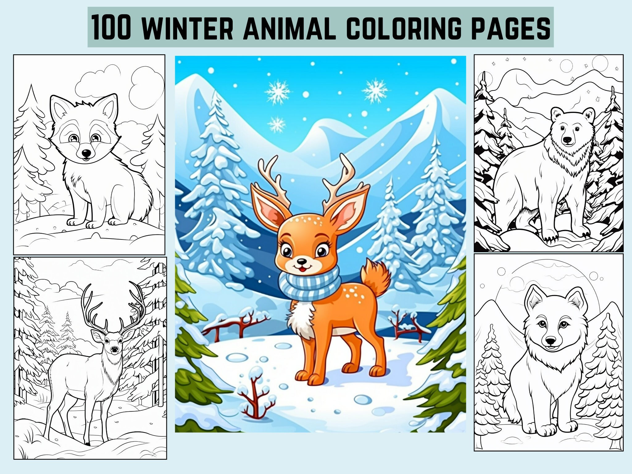 Winter animals coloring pages winter coloring pages winter coloring sheets printable winter coloring pages instant download