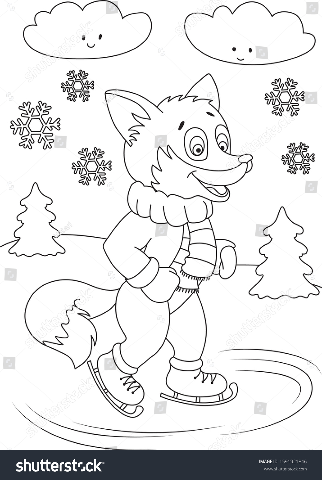 Animals coloring page fox vector winter stock vector royalty free