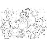 Happy winter animals coloring pages