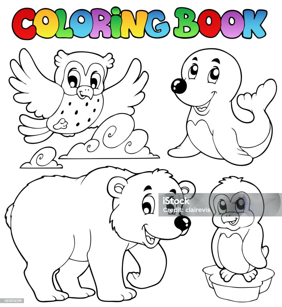 Coloring book happy winter animals stock illustration