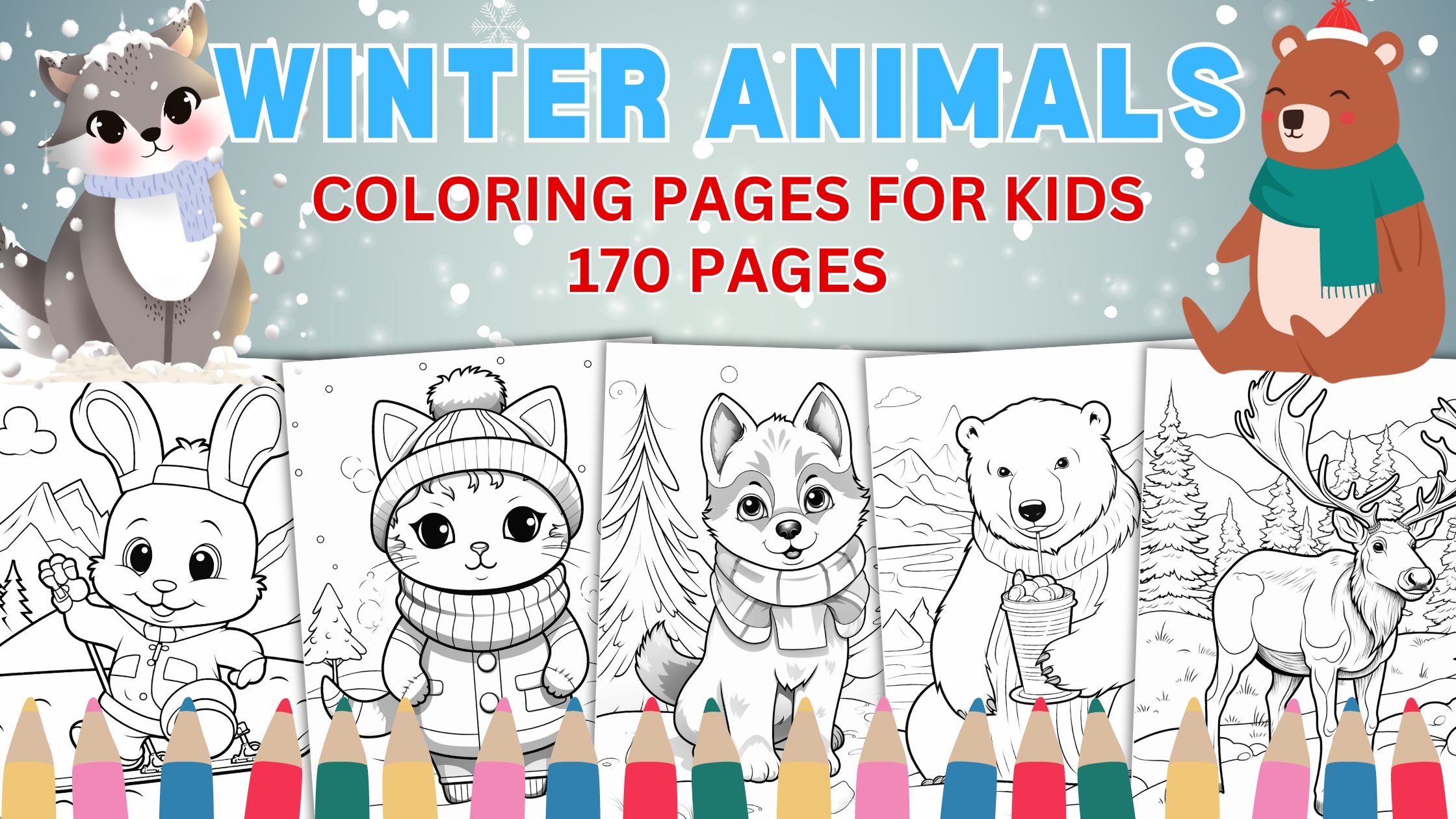 Free winter animals loring pages for kids printable pdf download