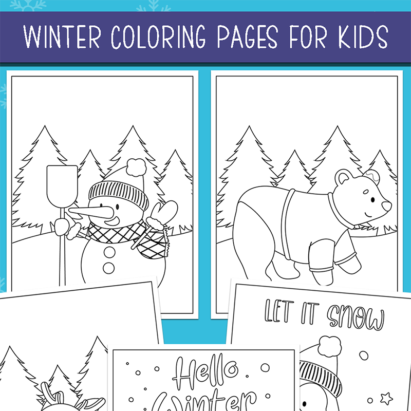 Free winter coloring pages printable set for kids