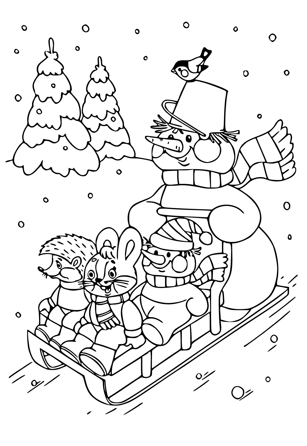 Free printable winter animals coloring page for adults and kids