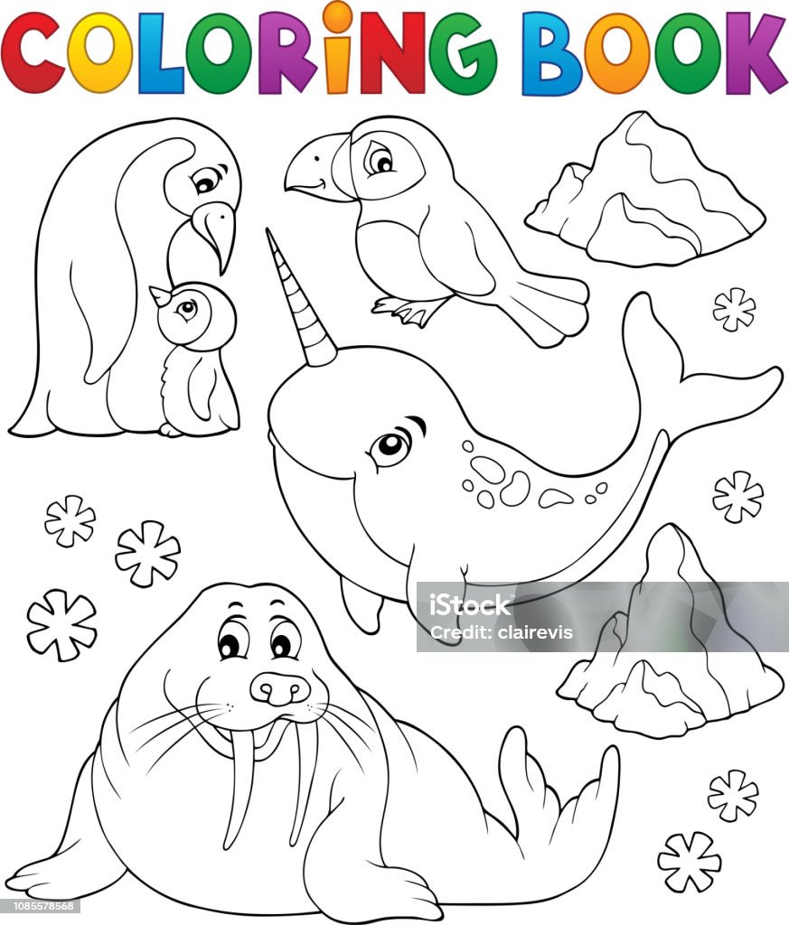 Coloring book winter animals topic stock illustration