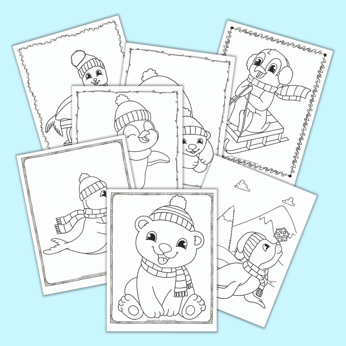 Free printable winter animal coloring pages for kids