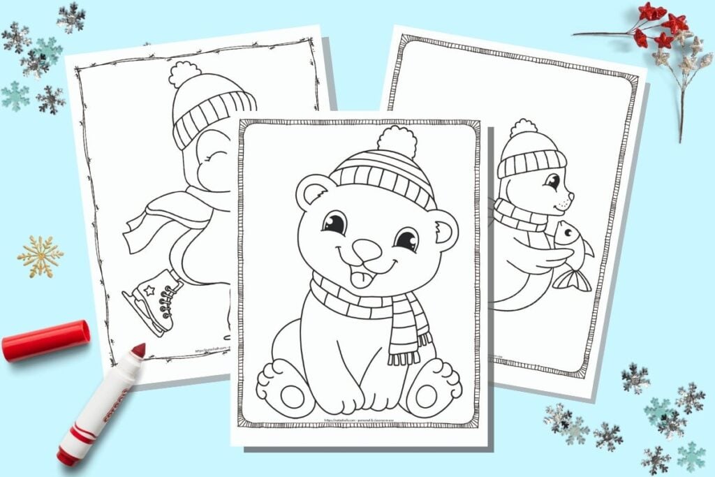 Free printable winter animal coloring pages for kids