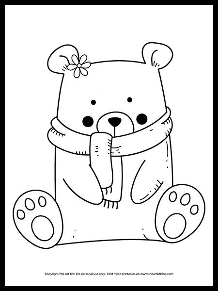 Free winter bear coloring page cute printable bear coloring pages new year coloring pages polar bear coloring page