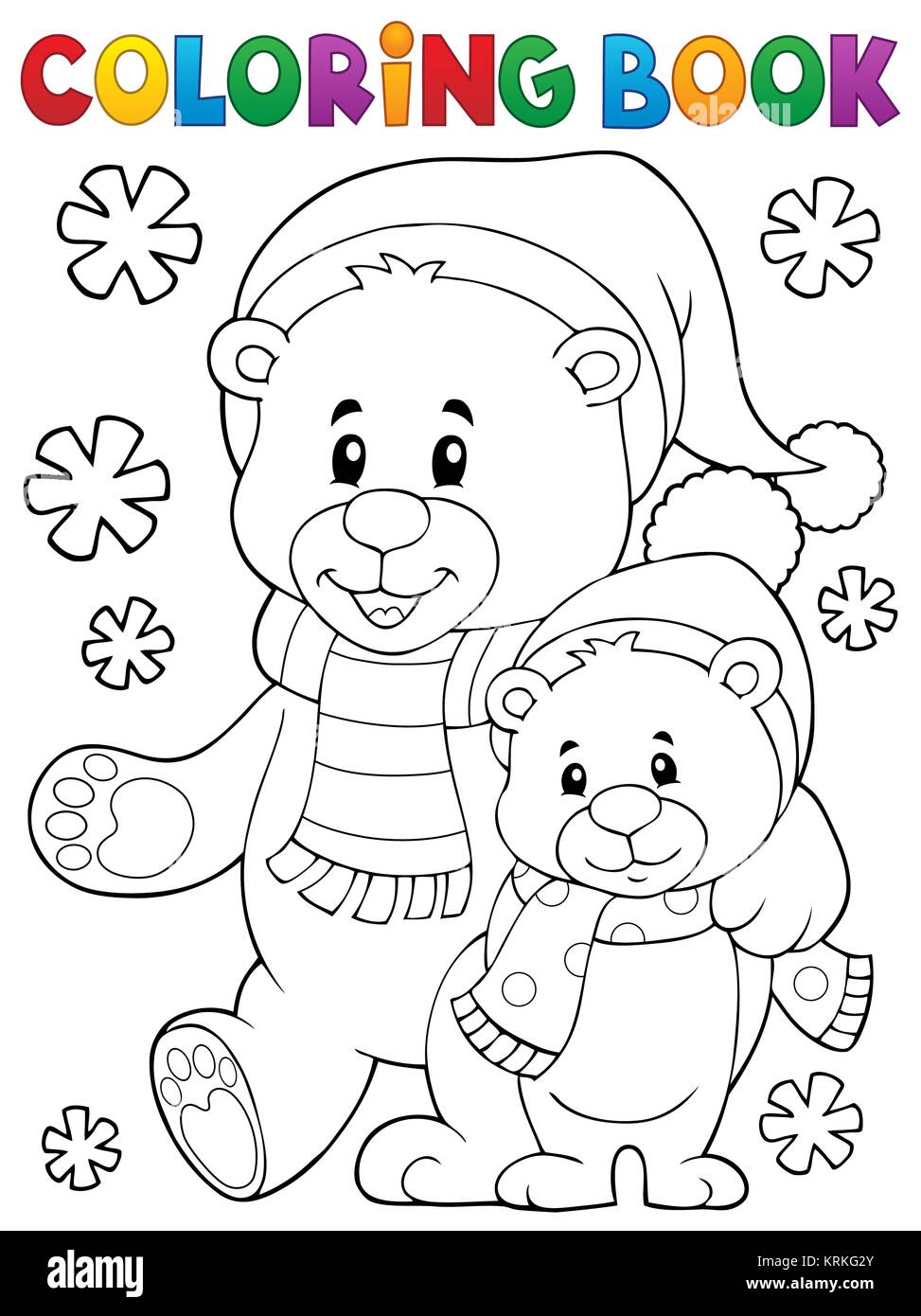 Coloring book winter bears theme stock photo