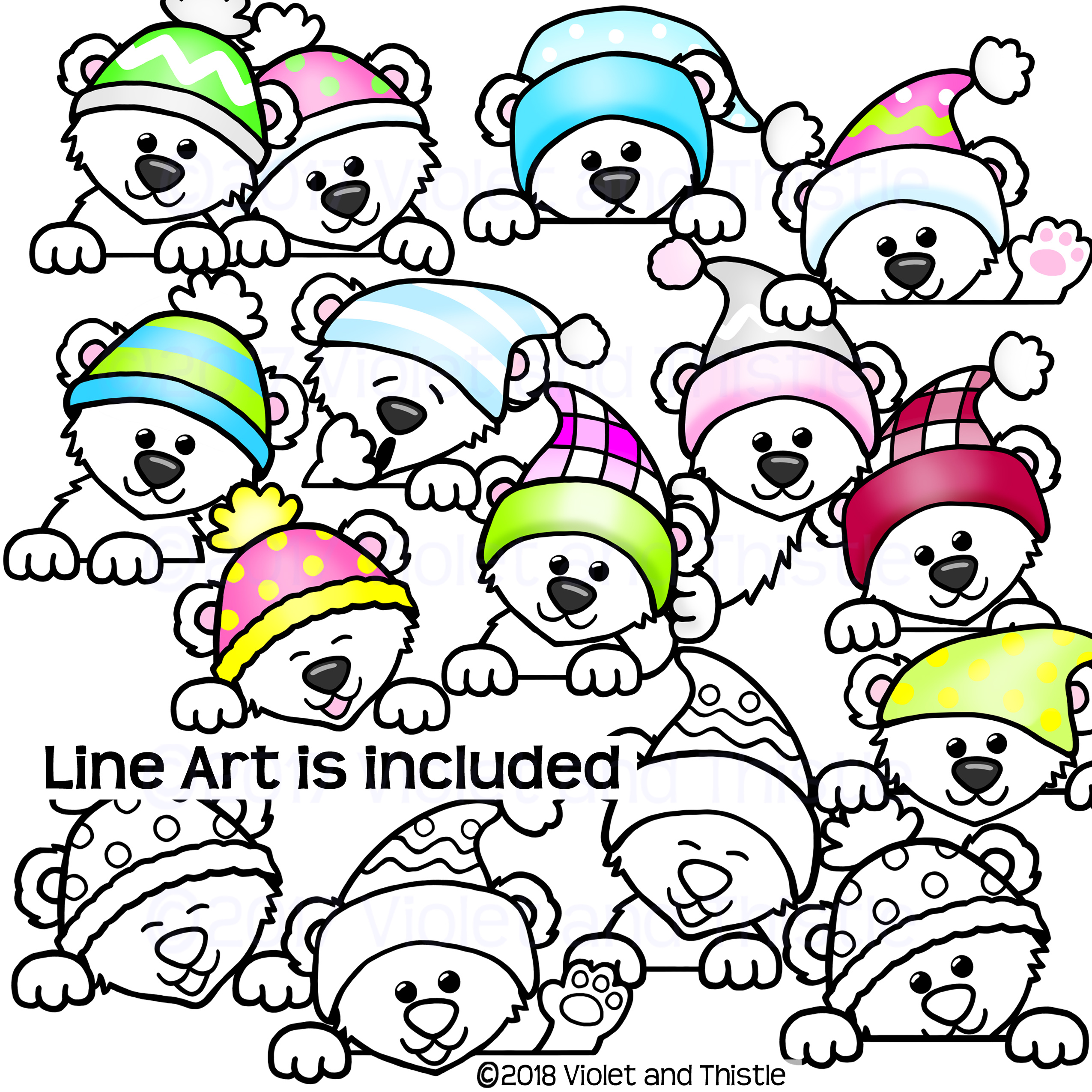 Polar bear clipart winter snow bear clip art super cute bears wearing hats peeker page topper made by teachers