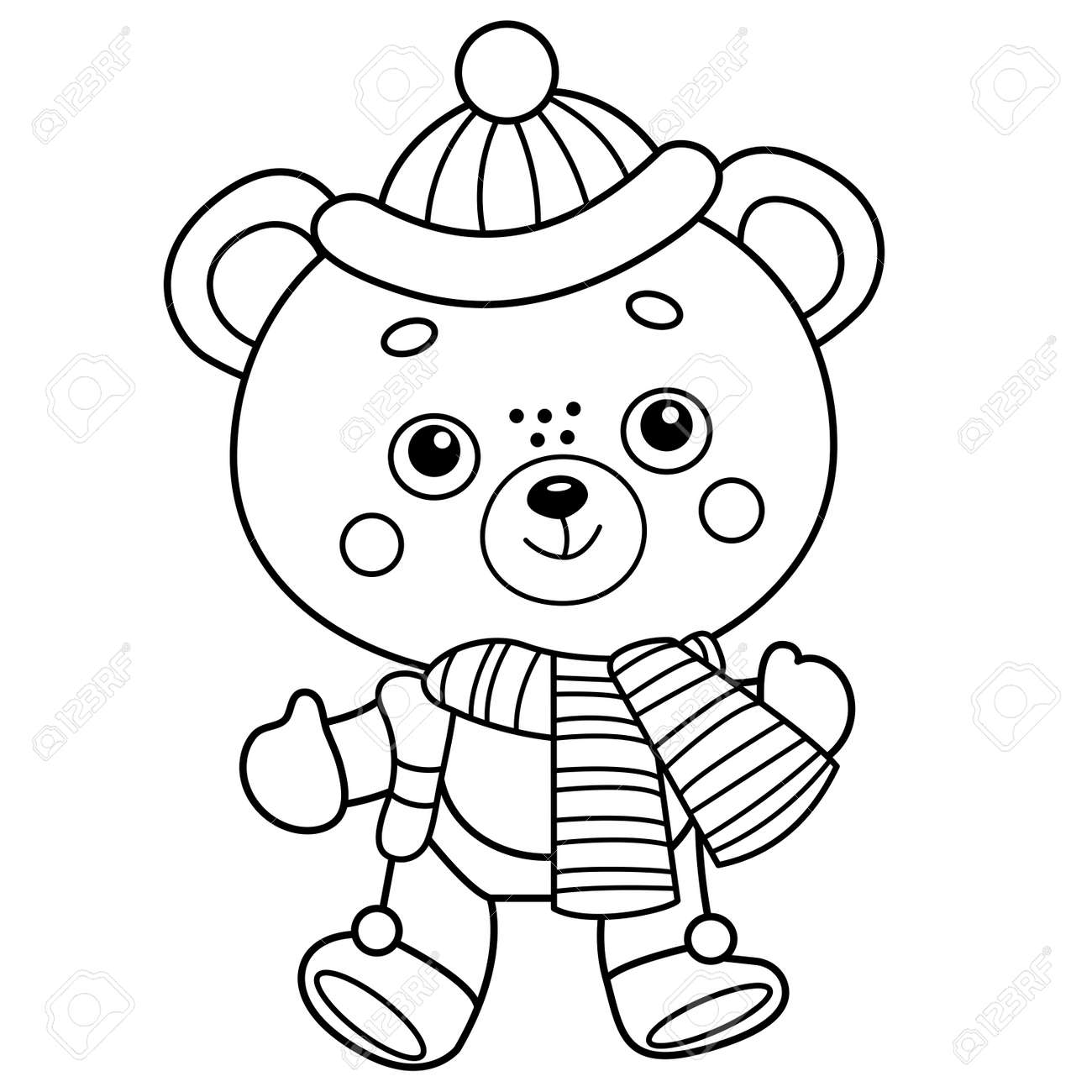 Coloring page outline of little toy bear in winter coloring book for kids royalty free svg cliparts vectors and stock illustration image