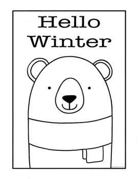 Hello winter bear posters and coloring page by draw and paint with tammy