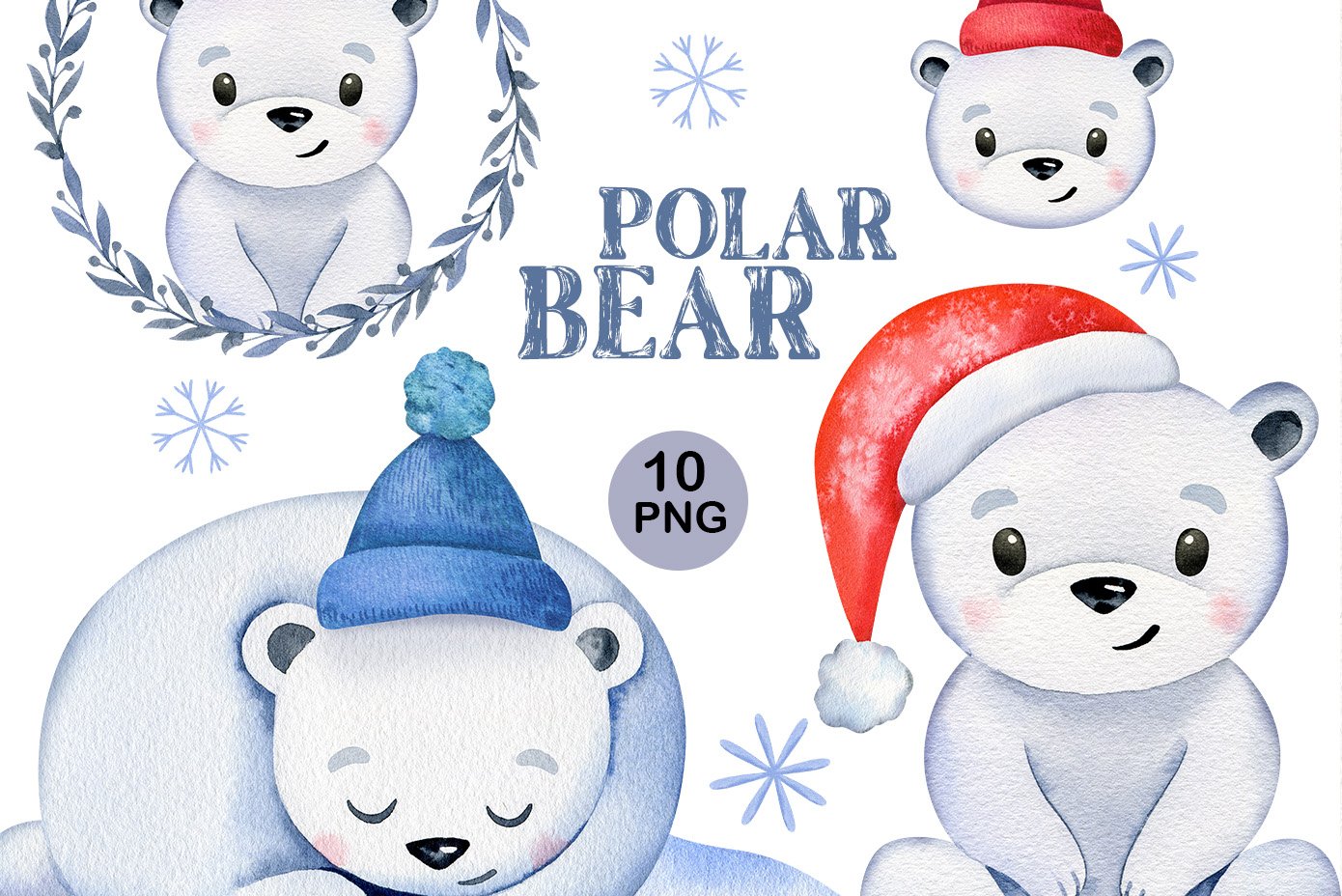 Christmas polar bear clipart winter bear watercolor clipart