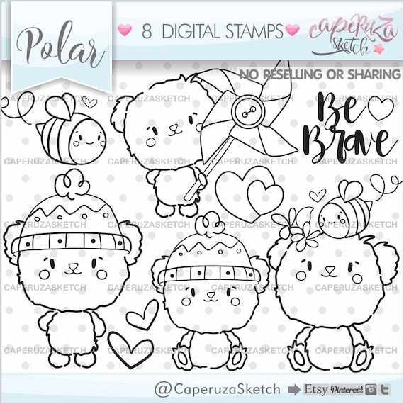 Polar bear stamps bear stamps polar bear coloring pages mercial use bear clipart bear graphics digital stamps animal stamp winter