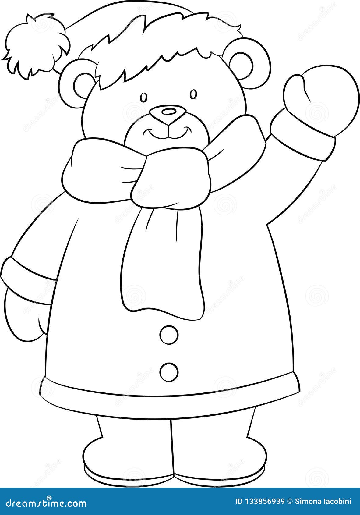 Beautiful illustration of a bear in black and white dressed for winter ideal for childrens book stock vector