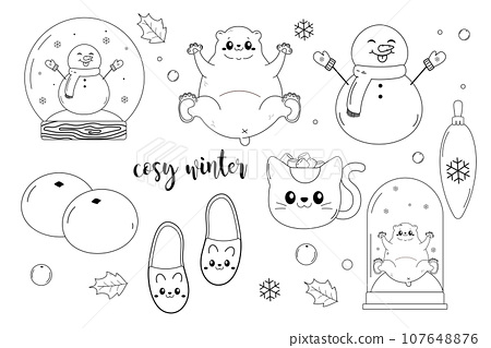 Cosy winter set clipart polar bear snow