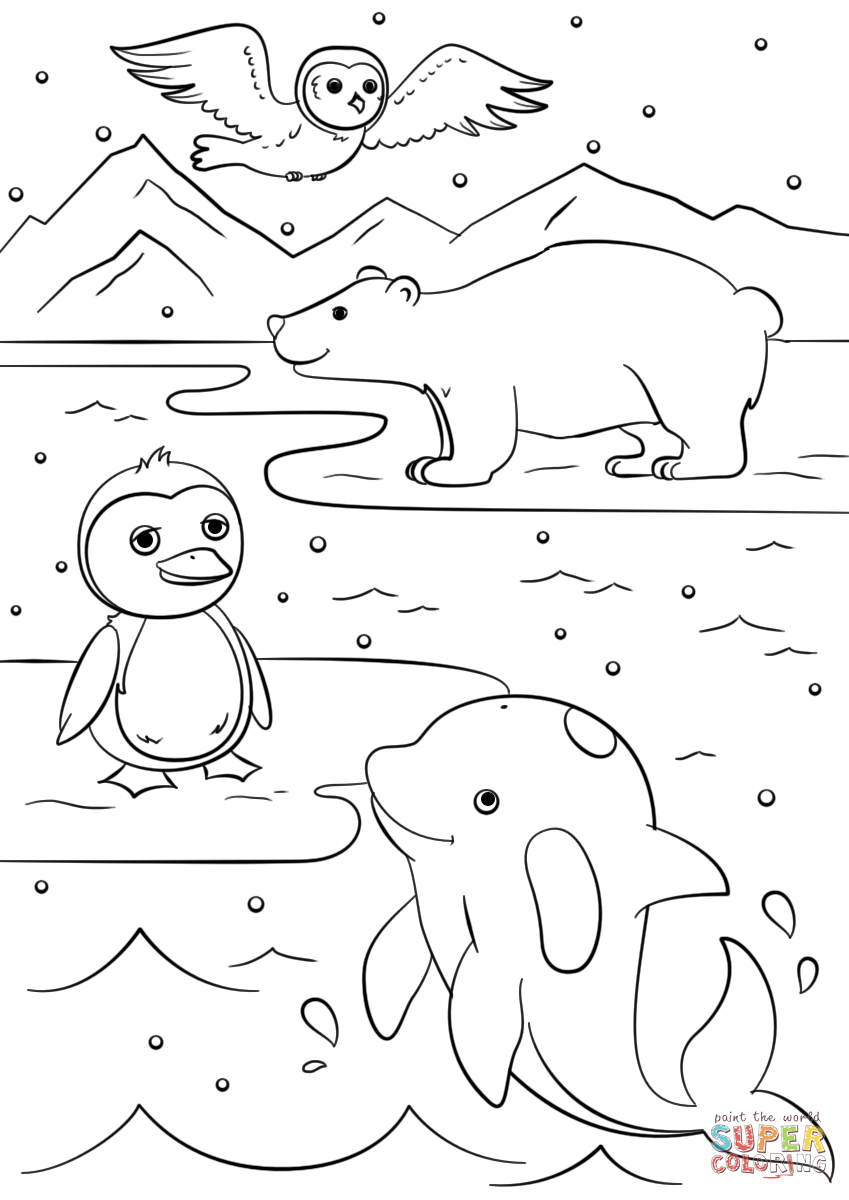 Winter animals coloring page free printable coloring pages