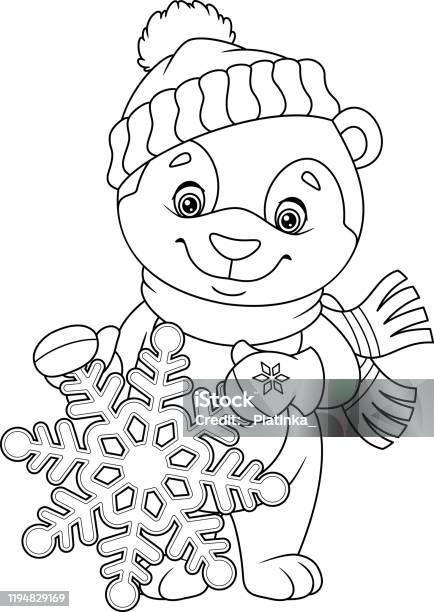 Little bear and snowflake coloring page stock illustration