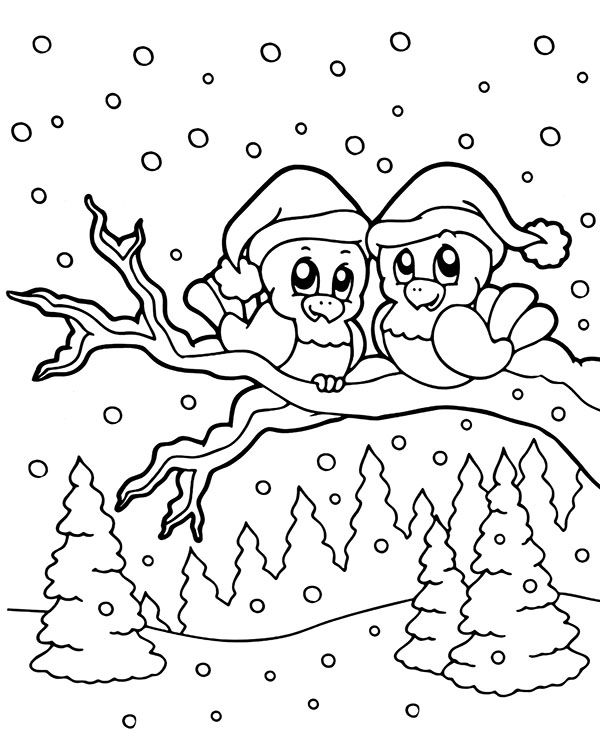 Winter birds on a branch free coloring printables coloring pages winter bird coloring pages christmas coloring pages