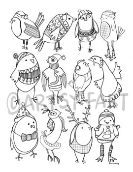 Jolly birds holiday winter coloring sheets pdf png