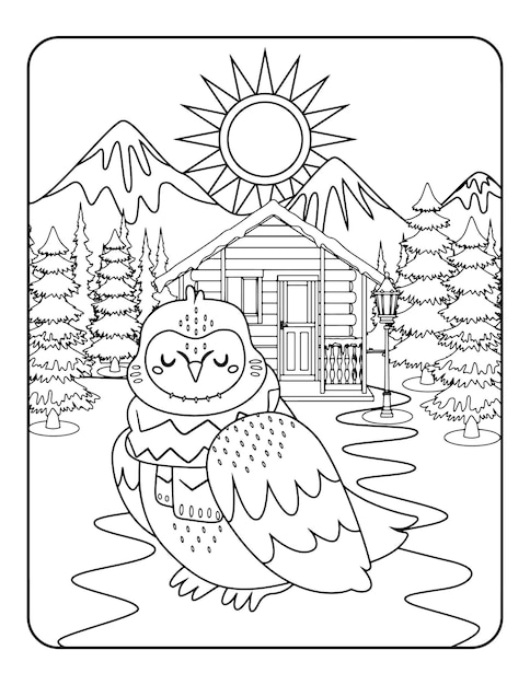 Premium vector winter vector illustration template in black and white for kids background pattern coloring book