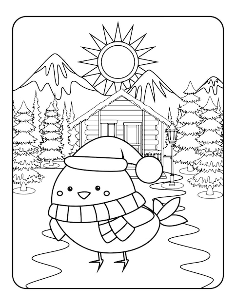 Premium vector winter vector illustration template in black and white for kids background pattern coloring book