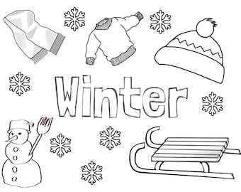 Printable winter season coloring page sheet digital download