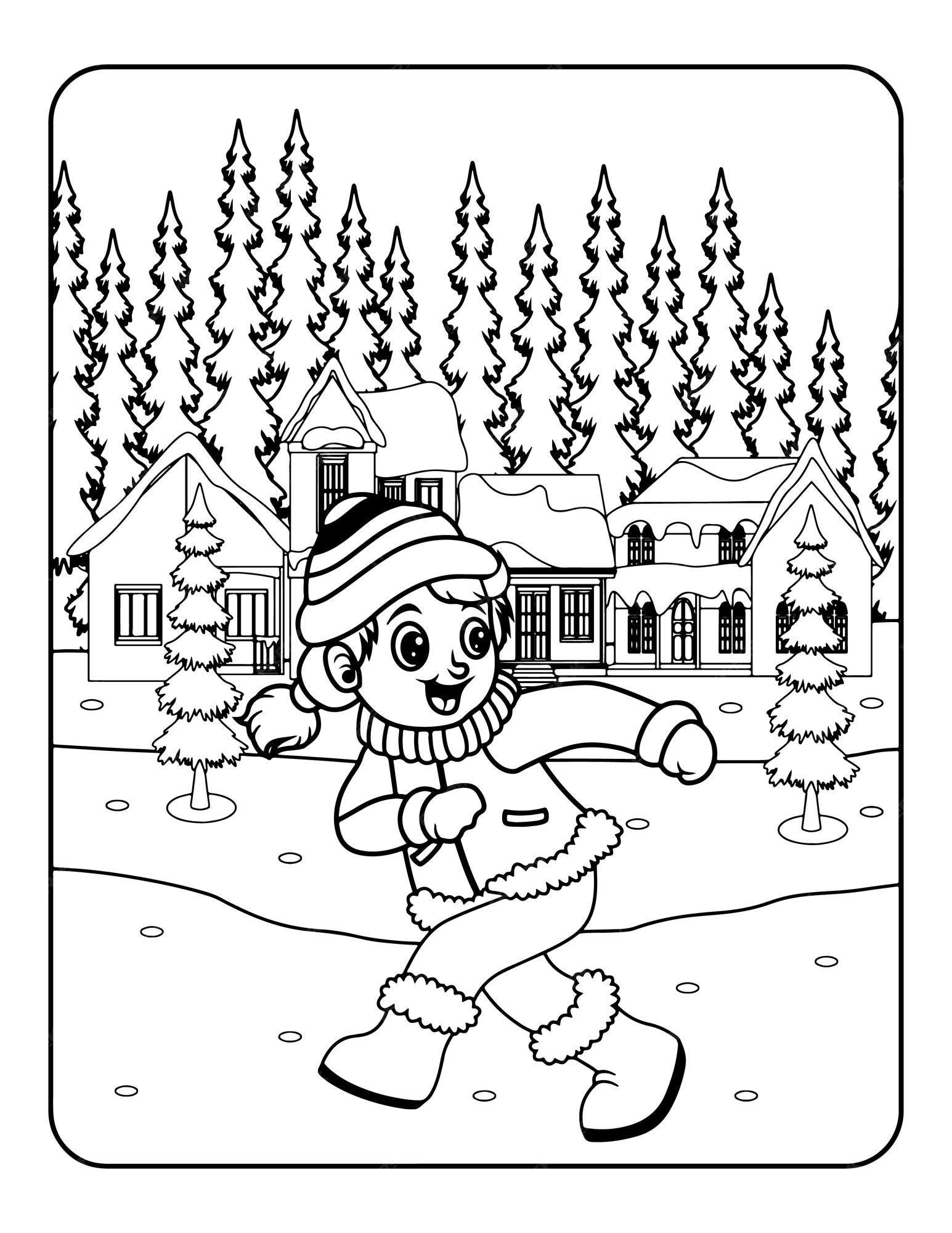 Premium vector winter vector illustration template in black and white for kids background pattern coloring book