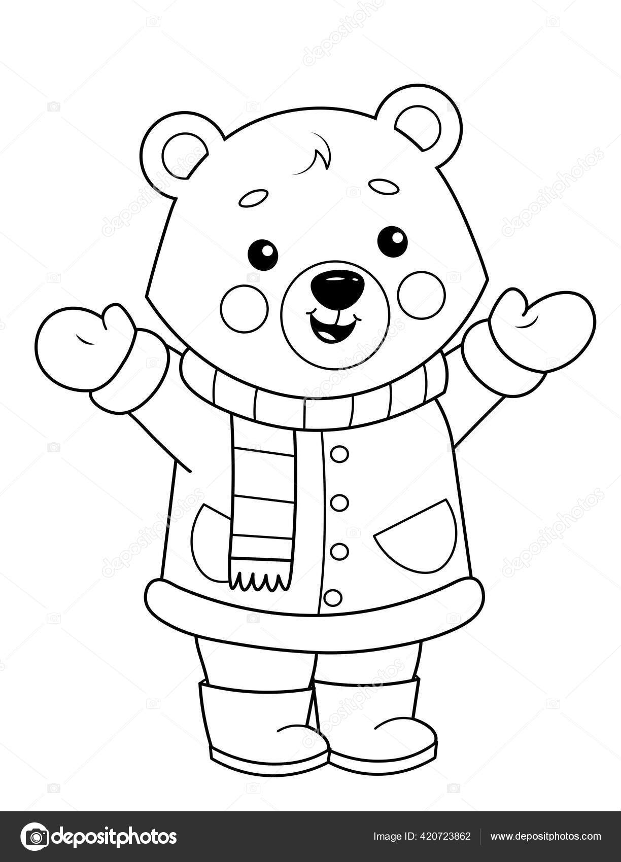 Coloring page cute cartoon teddy bear winter clothes coloring book stock vector by elenaparshina