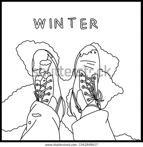 Winter coloring page winter boots stock illustration