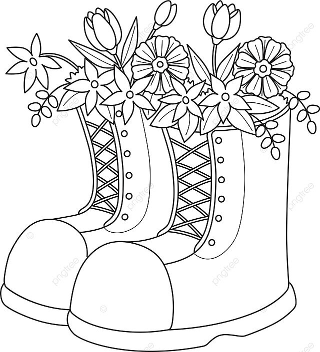 Spring boots with flowers isolated coloring page colouring vector season vector colouring vector season png and vector with transparent background for free download