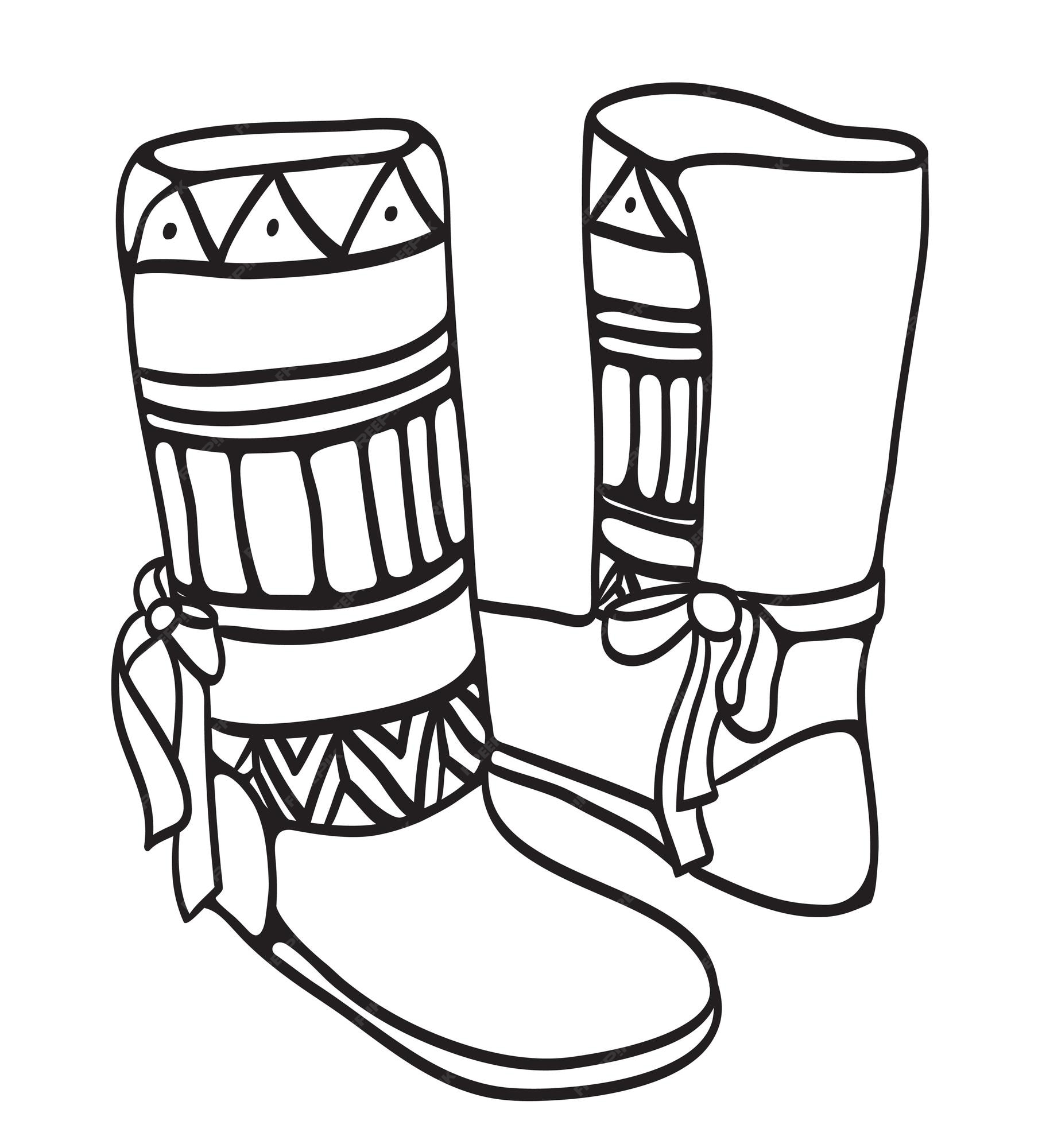 Premium vector doodle illustration of winter shoes with ethno pattern