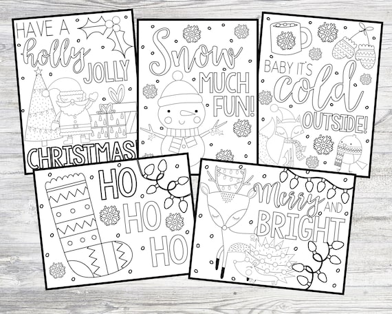 Printable christmas winter coloring pages for kids or adults holiday coloring pages instant digital download