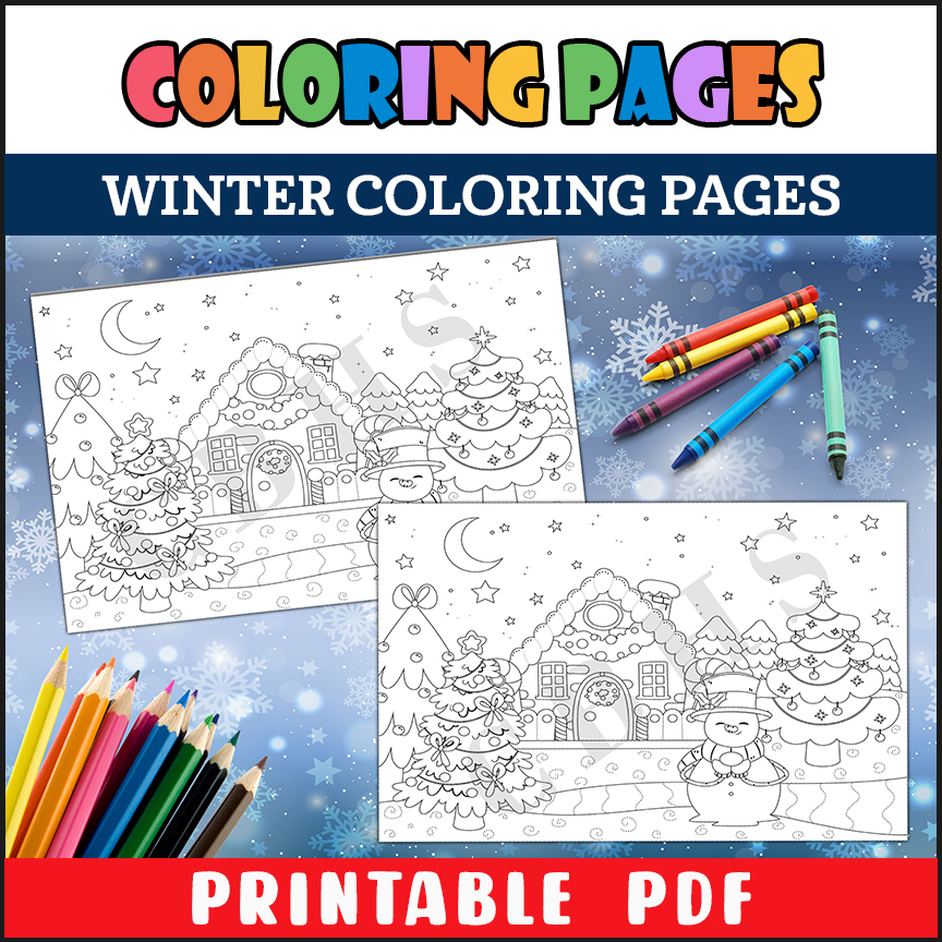 Christmas coloring page winter night christmas tree and snowman holiday coloring sheet made by teachers