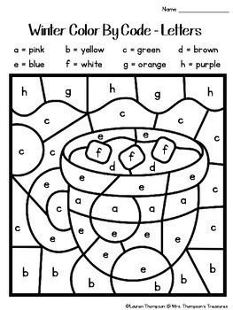 Winter coloring pages color by code kindergarten coding math literacy kindergarten