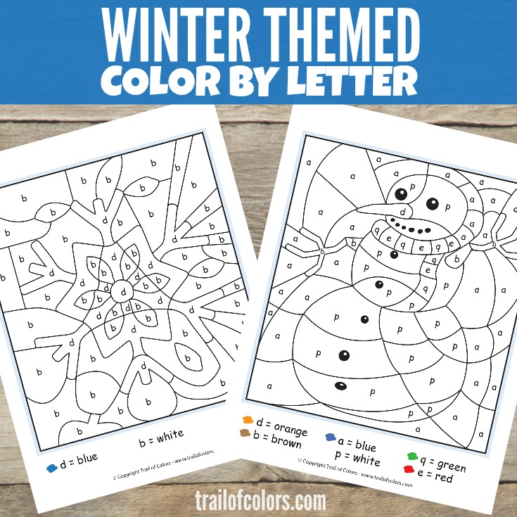 Winter color by letter free printable