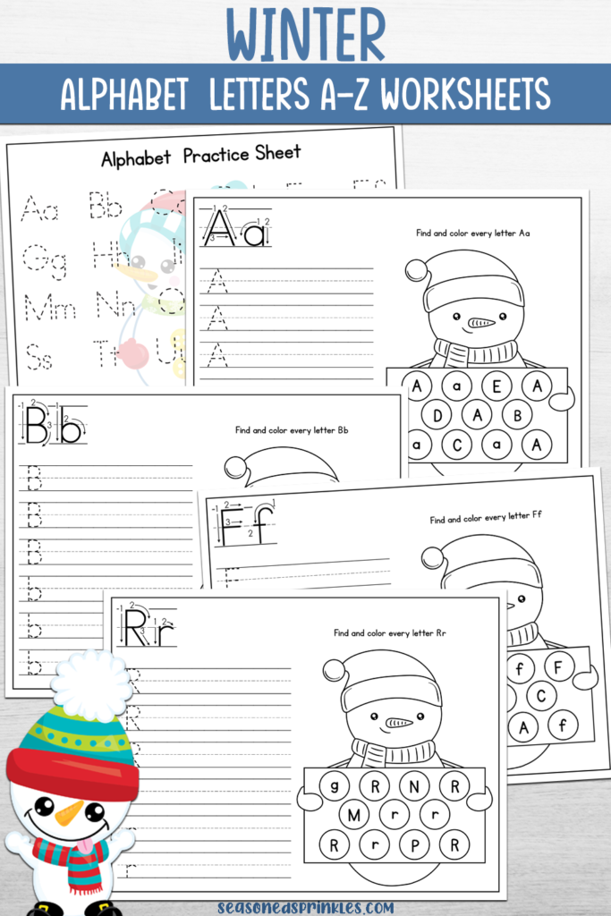 Winter alphabet printables for preschool and kindergarten