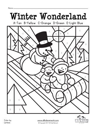 Sledding color by letter all kids network winter preschool free printable christmas worksheets christmas coloring sheets