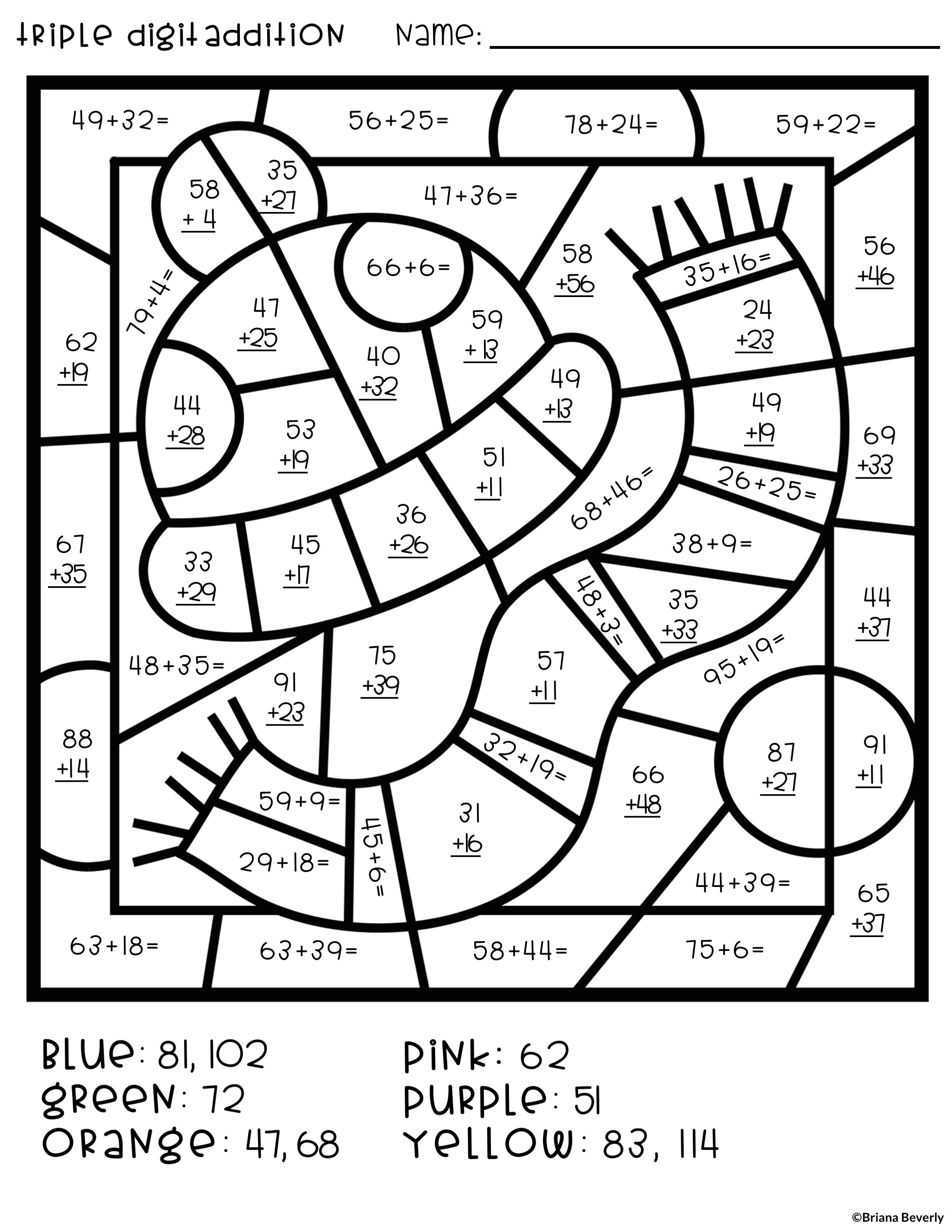 Winter color by number double digit addition subtraction â teaching with briana beverly