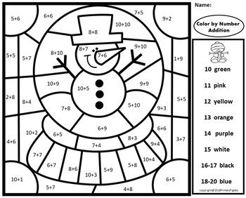 Winter color by number code addition sums to coloring pages freshstart winter math subtraction facts elementary school activities