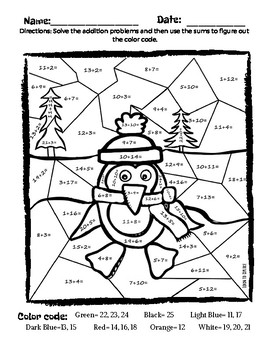 Winter addition coloring page by learn to explore tpt