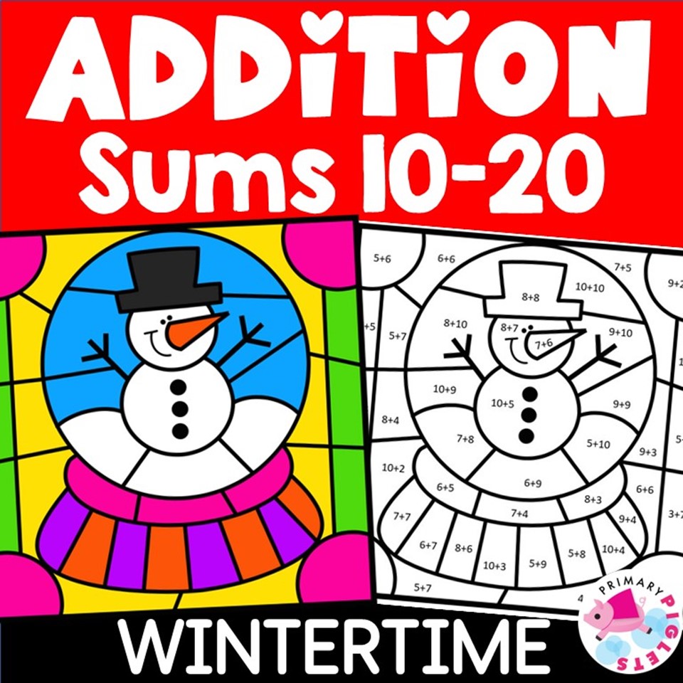 Winter color by number addition to winter color by code addition facts winter coloring pages made by teachers