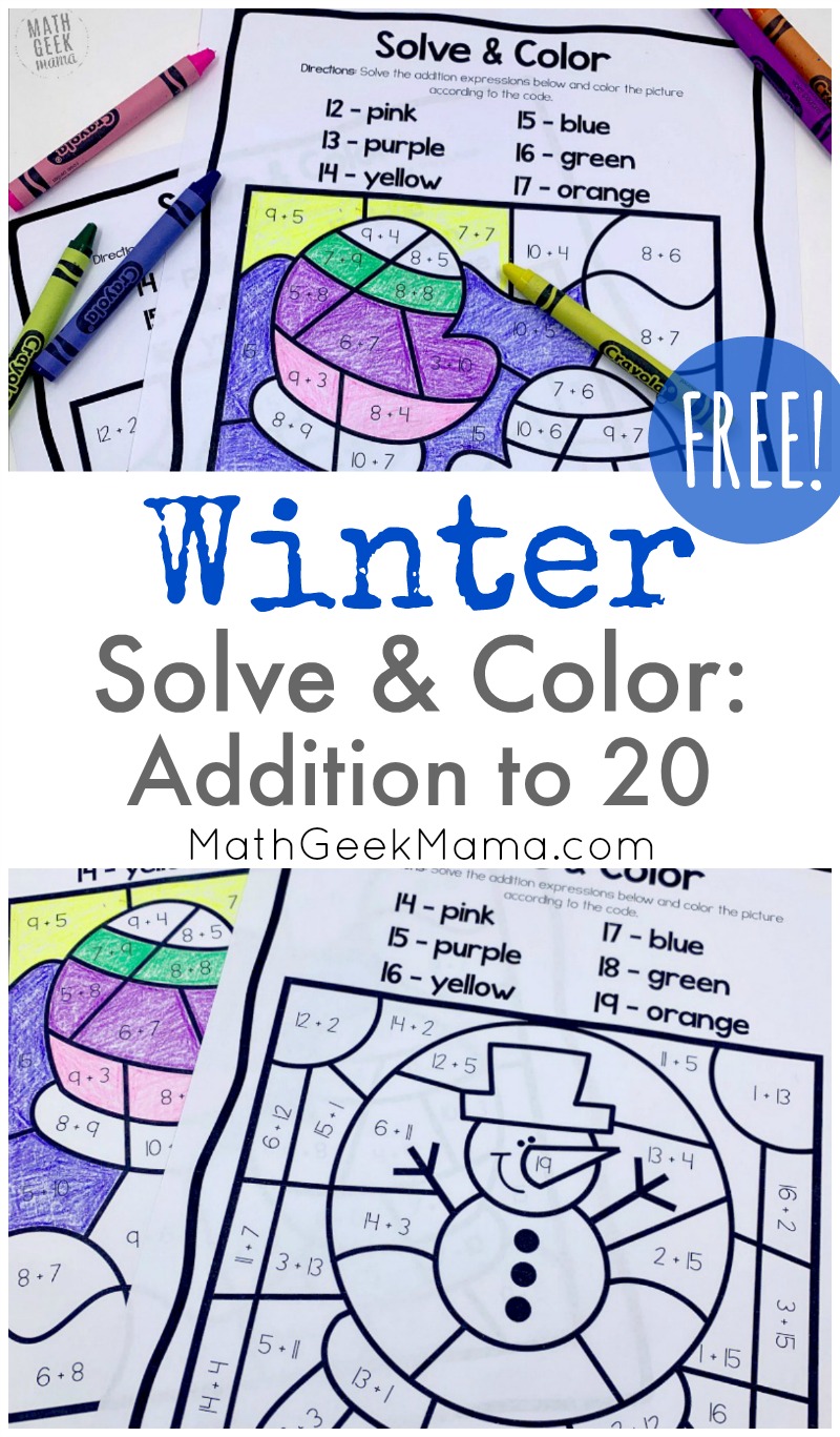 Free winter solve color addition to practice