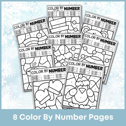 Free winter color by number pages