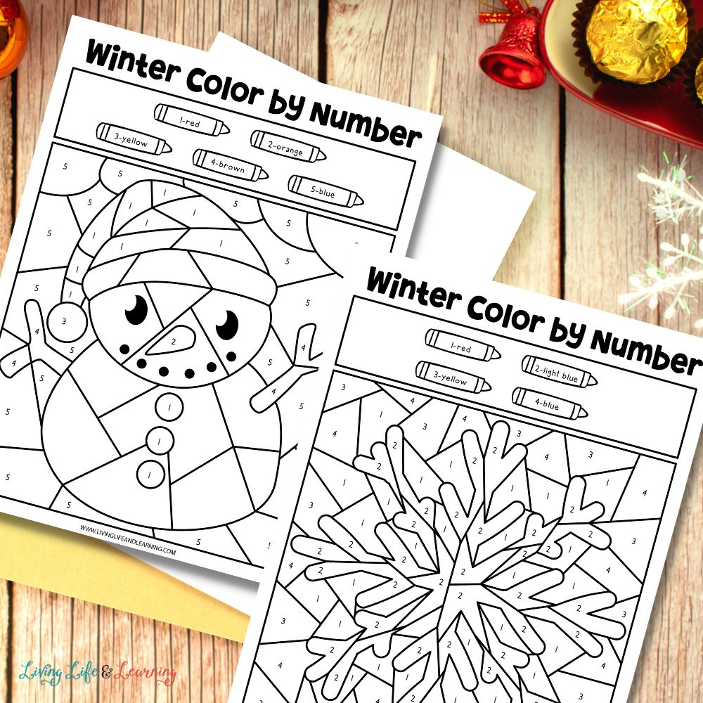 Winter color by number printables